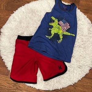 Boys (Hurley) shorts size 6/7 and dinosaur tank top size 6/7 (brand cat &jack )